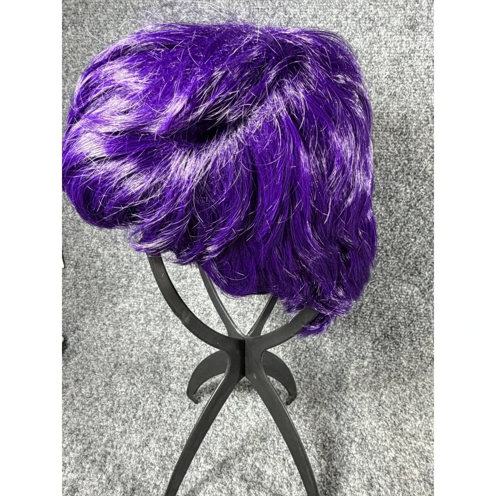 Pixie Cut Human Hair Wig Purple  Unisex Cosplay Fairy Costume